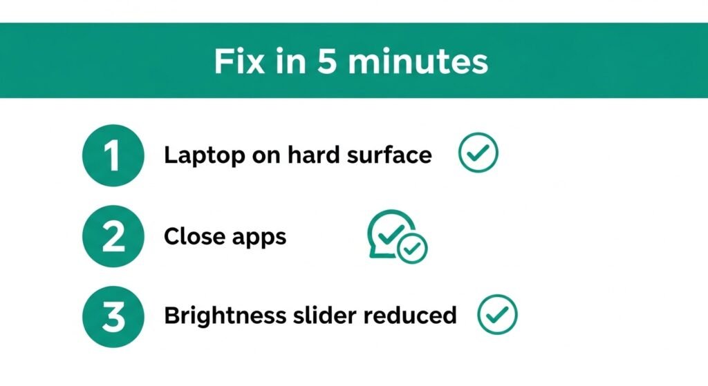 ix laptop overheating in 5 minutes,  three-step visual checklist showing quick cooling tips