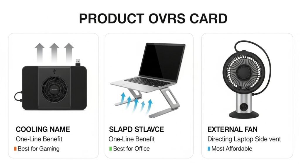Best laptop cooling accessories comparison ,  cooling pad, laptop stand and external fan side by side