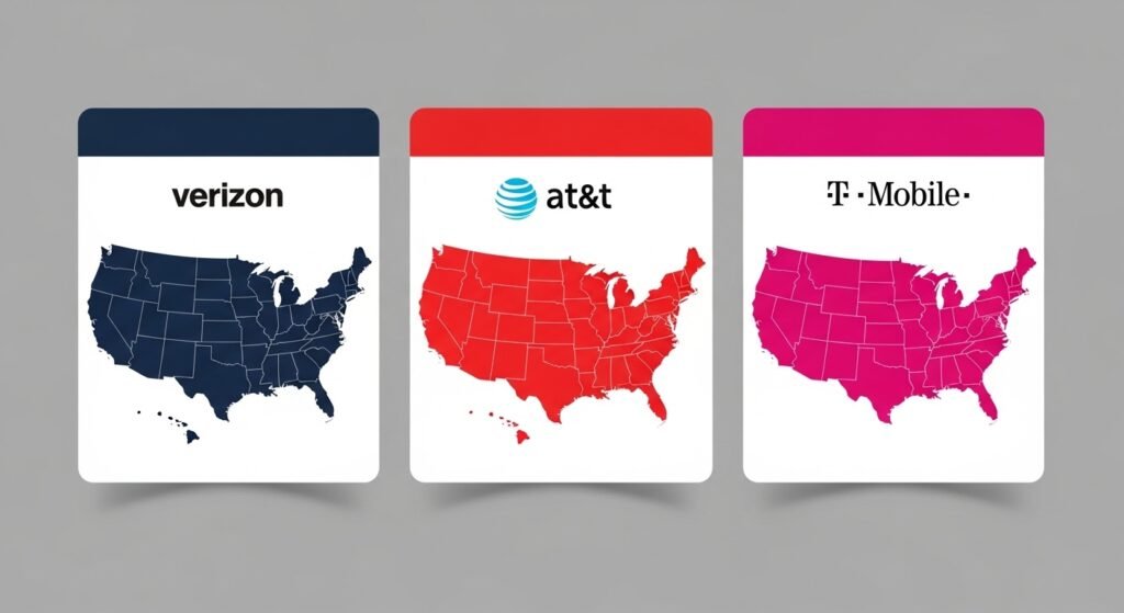 Verizon AT&T T-Mobile coverage comparison map USA

