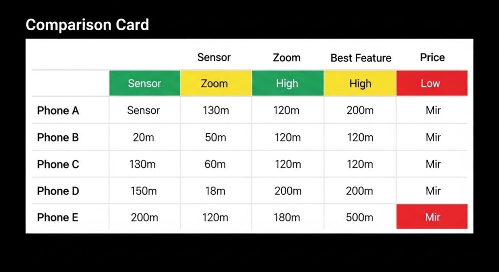 Top rated cell phone cameras 2026 specs comparison chart