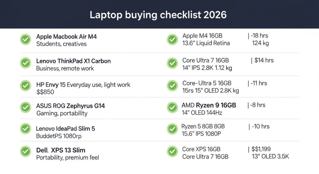 Laptop buying checklist 2026 — 10-point visual checklist before purchasing a new laptop