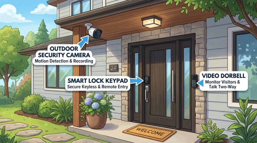 smart home security camera video doorbell and smart lock installation

