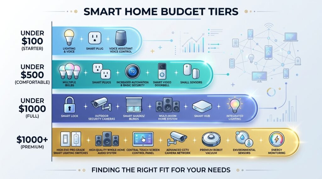 smart home cost breakdown budget tiers infographic 2026