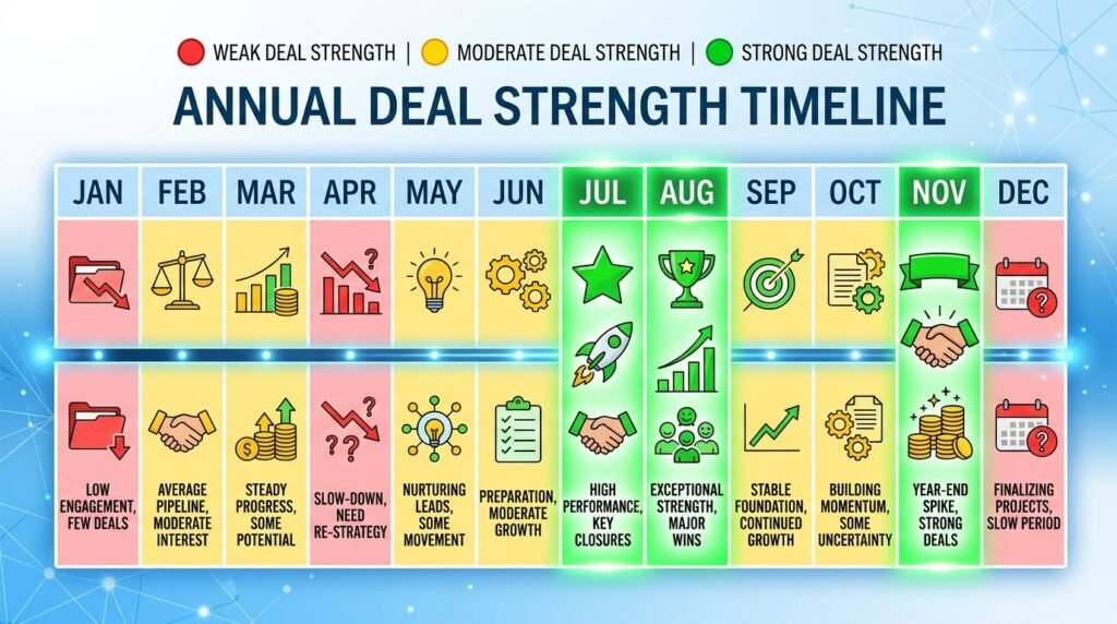 Monthly computer deal calendar showing best months to buy a laptop or desktop in 2026