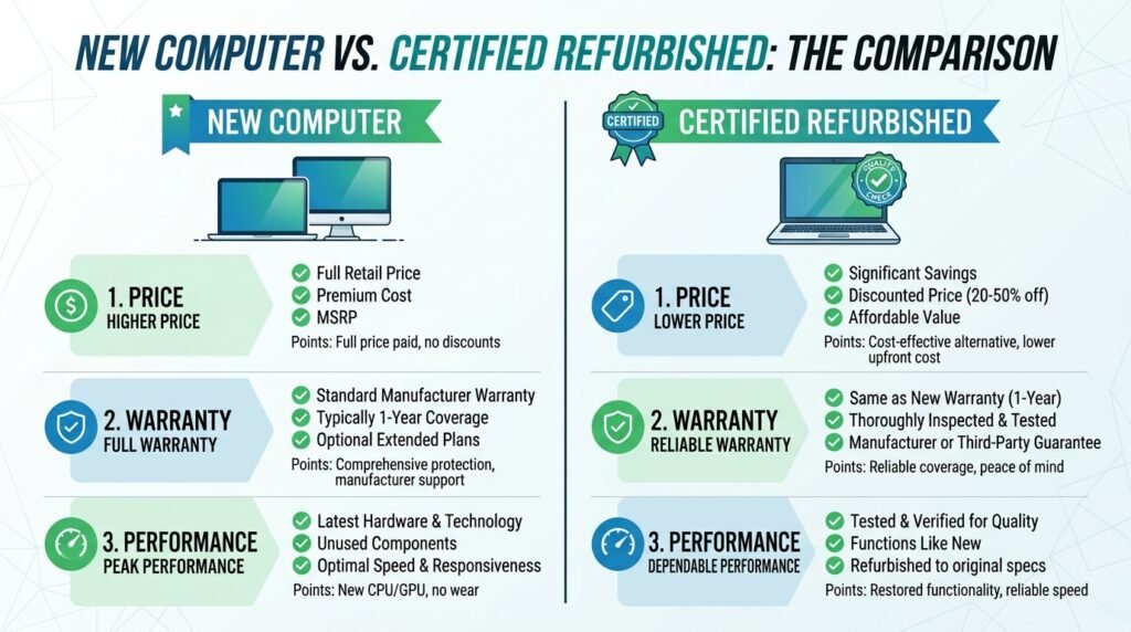 Certified refurbished computer vs new comparison guide Apple Amazon Best Buy
