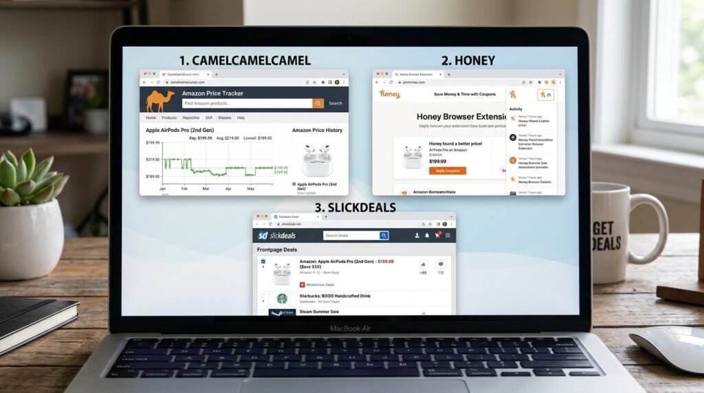 Price tracking tools for computers CamelCamelCamel Honey Slickdeals comparison