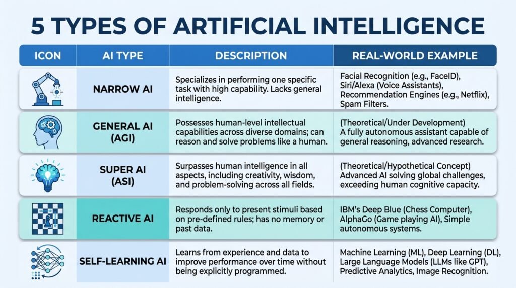 types of artificial intelligence comparison chart 2026