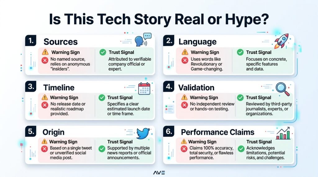  How to spot fake tech hype checklist with six warning signs for technology news beginners
