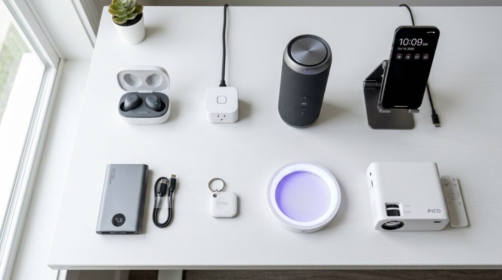 Best gadgets in 2026 flat lay showing everyday tech essentials