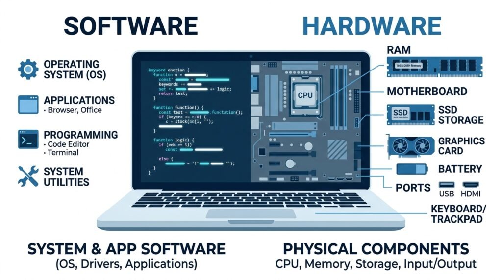 What is software infographic showing difference between software and hardware