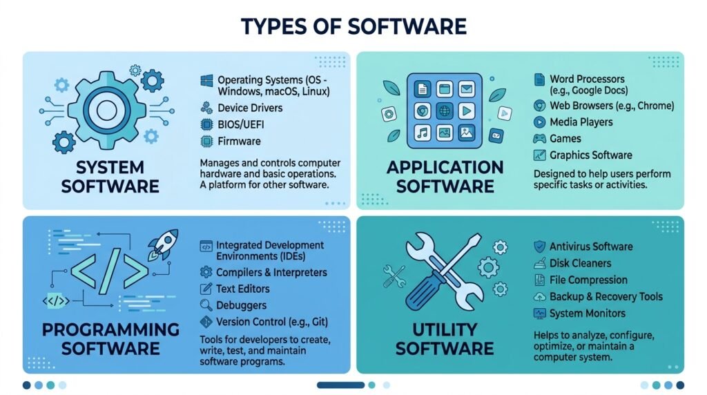Four main types of software infographic system application programming utility